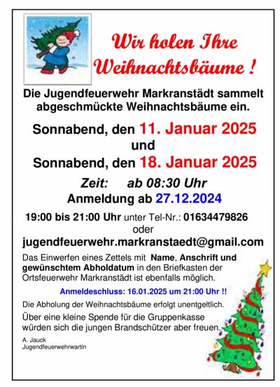 Die Jugendfeuerwehr Markranstädt holt Ihre Weihnachtsbäume
